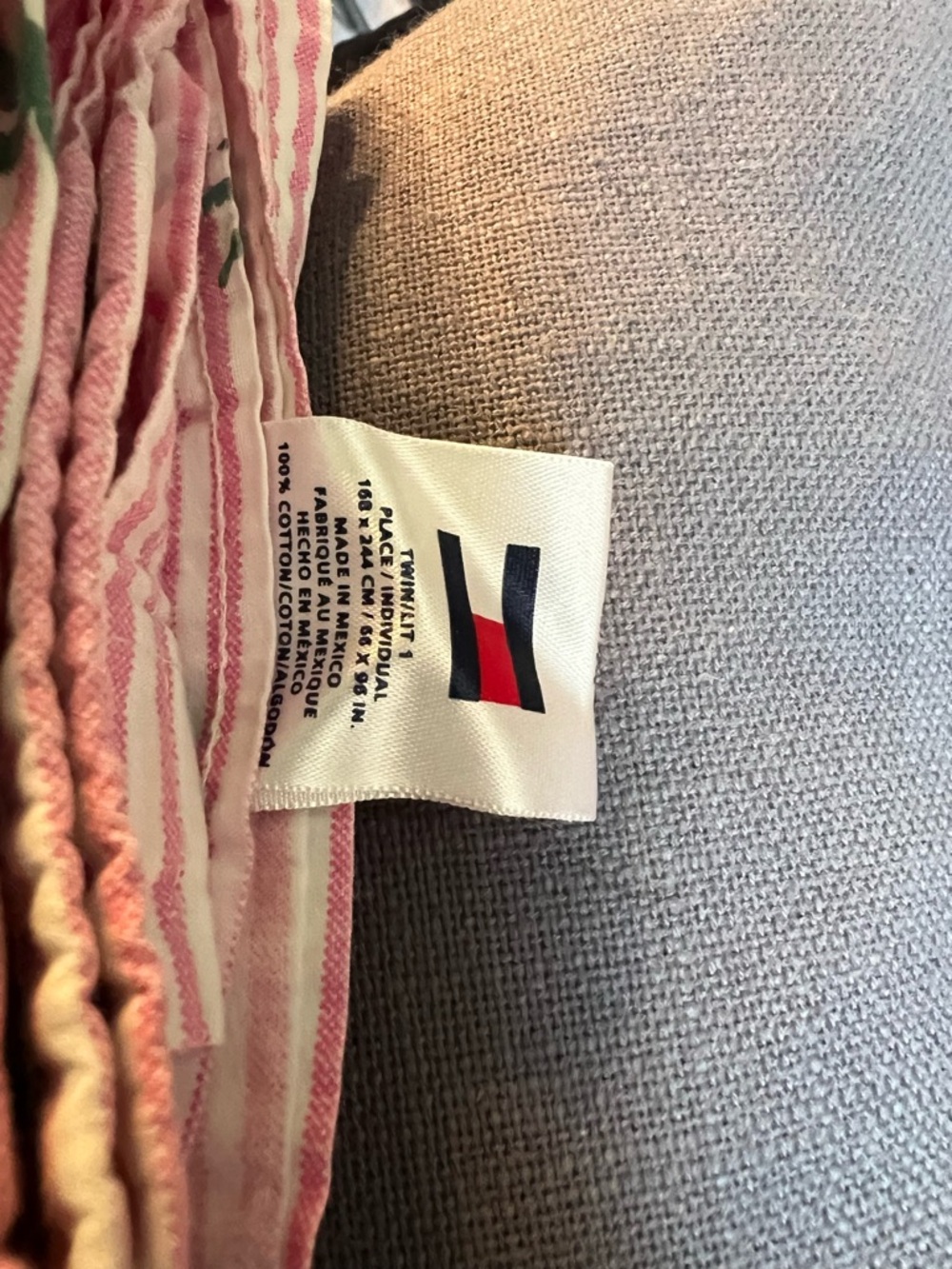 Tommy Hilfiger Pink, White & Green Striped Palm-Accent cotton Twin Sheet Set - Picture 2 of 3